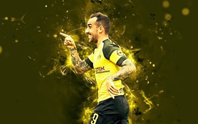 Paco Alcacer, joy, Borussia Dortmund FC, forward, soccer, Alcacer, BVB, Bundesliga, football, neon lights