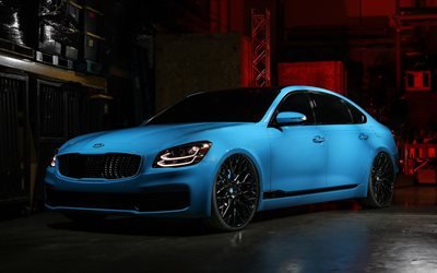 كيا K900, 2018, الأزرق السيدان الفاخرة, الأزرق K900, ضبط K900, الكورية السيارات الفاخرة, كيا
