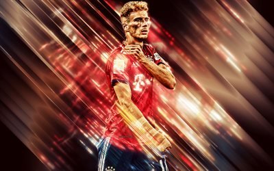 Leon Goretzka, 4k, creative art, blades style, Bayern Munich FC, German footballer, Bundesliga, Germany, midfielder, red creative background, football, Goretzka