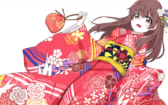 Shouko Nishimiya, Koe No Katachi, red kimono, main character, portrait, japanese manga