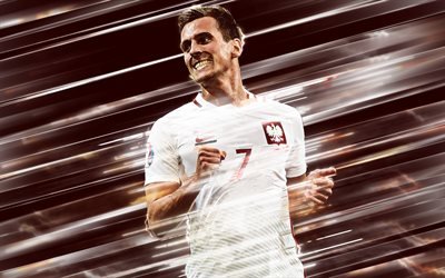 Arkadiusz Milik, 4k, kreativ konst, blad stil, Polska landslaget, Polska fotbollsspelare, Polen, red kreativ bakgrund, fotboll