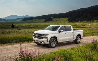 Chevrolet Silverado, 2019, full-size camion pick-up, bianco nuovo Silverado, auto americane, Chevrolet