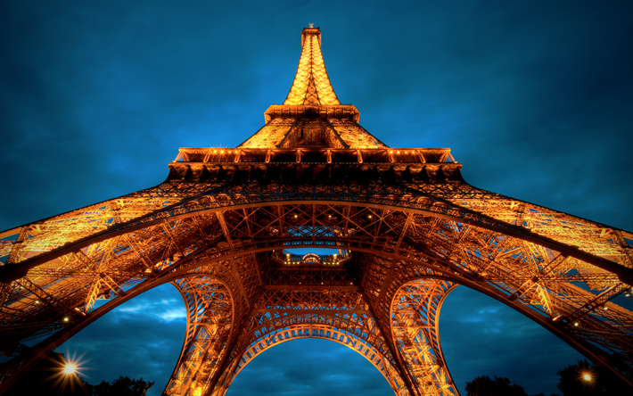 Eiffeltornet, kv&#228;ll, franska landm&#228;rken, HDR, Paris, Frankrike, Europa