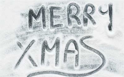 Merry Christmas, inscription on the snow, New Year, Christmas, snow, winter, Merry Xmas