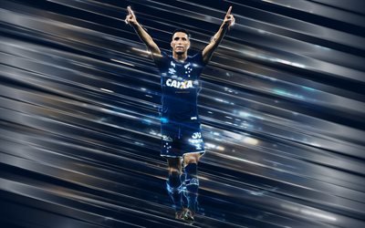 Thiago Neves, 4k, creative art, blades style, Cruzeiro FC, Brazilian footballer, Serie A, Brazil, blue creative background, football