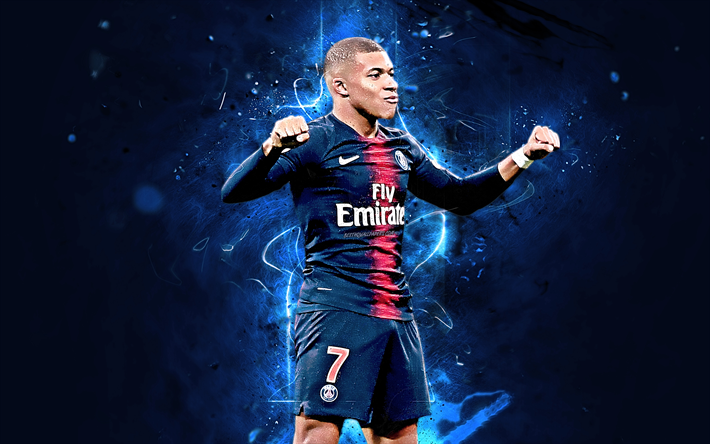 Kylian Mbappe, goal, forward, french footballers, PSG FC, football stars, Mbappe, Ligue 1, Paris Saint-Germain, soccer