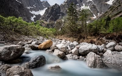 mountain river, summer, stones, USA, mountain landscape, rocks