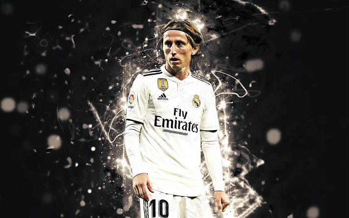 Luka Modric, croata futbolistas del Real Madrid, f&#250;tbol, Modric, luces de ne&#243;n, fan art, La Liga, el f&#250;tbol, los Gal&#225;cticos