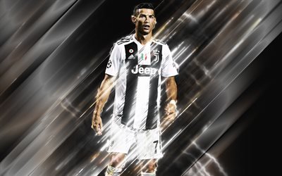 CR7, Cristiano Ronaldo, la Juventus FC, 4k, art cr&#233;atif, lames de style, le portrait, le footballeur portugais, l&#39;attaquant, Serie A, Italie, Ligue des Champions, gris, cr&#233;ative, football