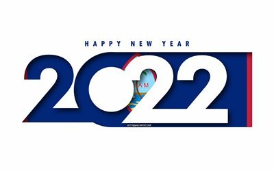 Bonne ann&#233;e 2022 Guam, fond blanc, Guam 2022, Guam 2022 Nouvel An, 2022 concepts, Guam, Drapeau de Guam