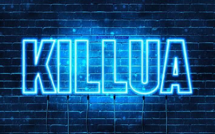 Happy Birthday Killua, 4k, blue neon lights, Killua name, creative, Killua Happy Birthday, Killua Birthday, popular japanese male names, picture with Killua name, Killua