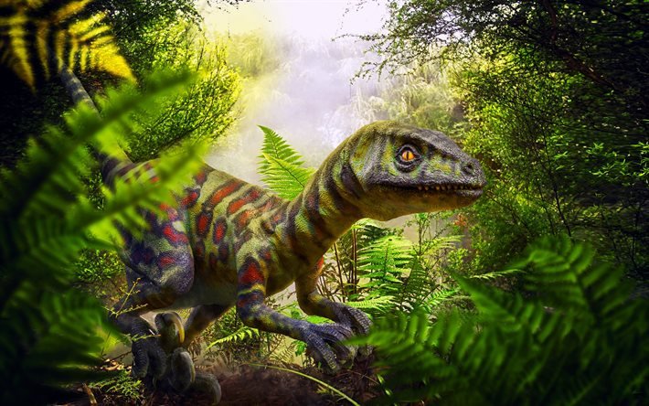 dinosauro, giungla, Monolophosaurus, dinosauro 3d, disegni di dinosauri, foresta