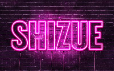 Joyeux anniversaire Shizue, 4k, n&#233;ons roses, nom Shizue, cr&#233;atif, joyeux anniversaire Shizue, anniversaire Shizue, noms f&#233;minins japonais populaires, photo avec le nom Shizue, Shizue