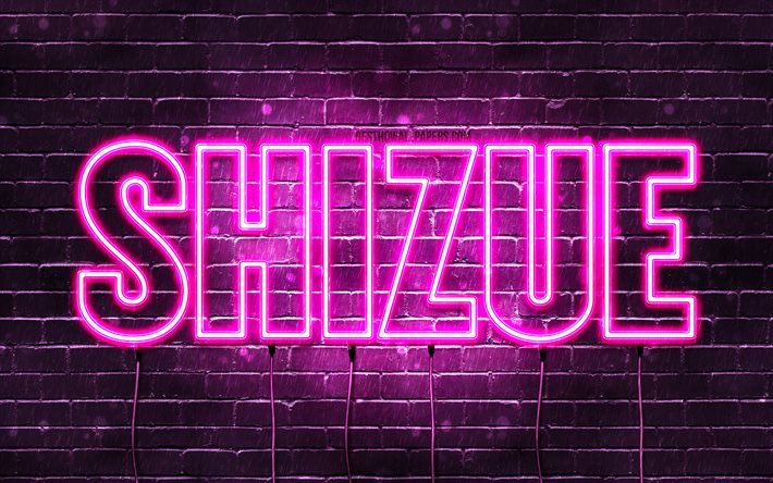 Grattis p&#229; f&#246;delsedagen Shizue, 4k, rosa neonljus, Shizue namn, kreativ, Shizue Grattis p&#229; f&#246;delsedagen, Shizue Birthday, popul&#228;ra japanska kvinnonamn, bild med Shizue namn, Shizue