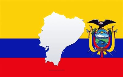 Silhueta do mapa do Equador, Bandeira do Equador, silhueta na bandeira, Equador, 3D Silhueta do mapa do Equador, bandeira do Equador, Mapa do Equador 3D
