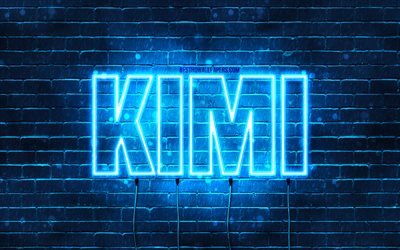 Joyeux anniversaire Kimi, 4k, n&#233;ons bleus, nom Kimi, cr&#233;atif, joyeux anniversaire Kimi, anniversaire Kimi, noms masculins japonais populaires, photo avec nom Kimi, Kimi