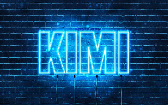 Joyeux anniversaire Kimi, 4k, n&#233;ons bleus, nom Kimi, cr&#233;atif, joyeux anniversaire Kimi, anniversaire Kimi, noms masculins japonais populaires, photo avec nom Kimi, Kimi
