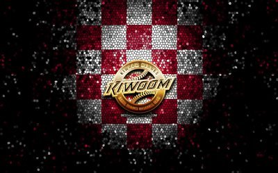 Kiwoom Heroes, logo paillet&#233;, KBO, fond quadrill&#233; blanc violet, baseball, &#233;quipe de baseball sud-cor&#233;enne, logo Kiwoom Heroes, art de la mosa&#239;que