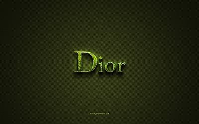 Logotipo da Dior, logotipo criativo verde, logotipo da arte floral, emblema da Dior, textura de fibra de carbono verde, Dior, arte criativa