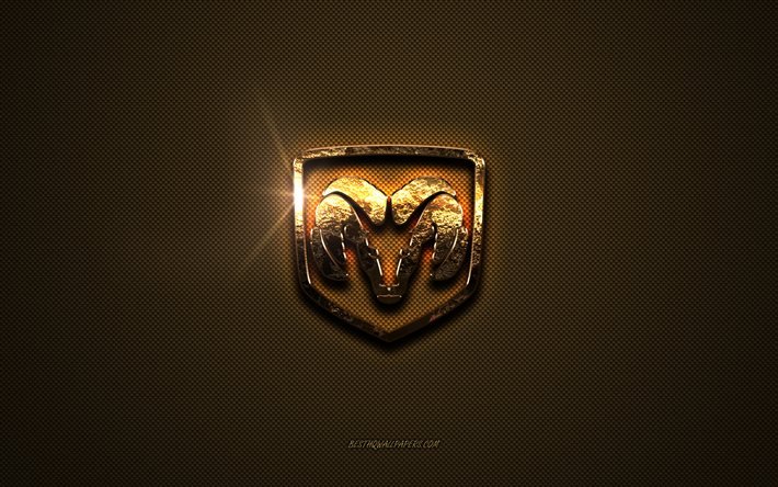 dodge goldenes logo, kunstwerk, brauner metallhintergrund, dodge-emblem, kreativ, dodge-logo, marken, dodge