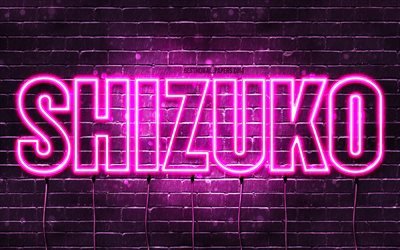 Happy Birthday Shizuko, 4k, pink neon lights, Shizuko name, creative, Shizuko Happy Birthday, Shizuko Birthday, popular japanese female names, picture with Shizuko name, Shizuko