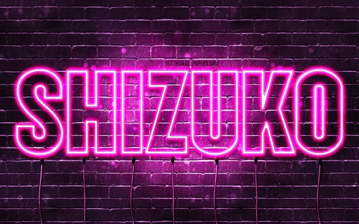 Buon Compleanno Shizuko, 4k, luci al neon rosa, nome Shizuko, creativo, Shizuko Buon Compleanno, Compleanno Shizuko, nomi femminili giapponesi popolari, foto con nome Shizuko, Shizuko