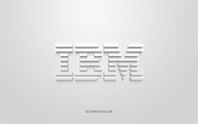 IBM 3d logosu, beyaz arka plan, IBM amblemi, IBM beyaz logosu, IBM, markalar, IBM logosu
