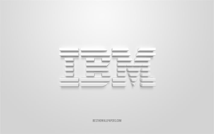 Logo IBM 3d, sfondo bianco, emblema IBM, logo IBM bianco, IBM, marchi, logo IBM