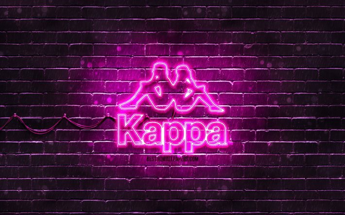 Kappa violetti logo, 4k, violetti tiilisein&#228;, Kappa logo, tuotemerkit, Kappa neon logo, Kappa