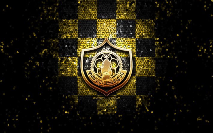 Qatar SC, logo paillet&#233;, QSL, fond damier noir jaune, football, club de football qatari, logo Qatar SC, art de la mosa&#239;que, Qatar FC