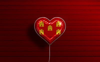 I Love Poitou, 4k, palloncini realistici, sfondo di legno rosso, Giorno del Poitou, province francesi, bandiera del Poitou, Francia, palloncino con bandiera, Province della Francia, Poitou
