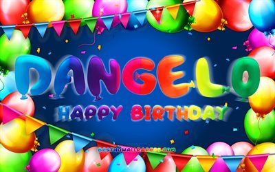 Joyeux anniversaire Dangelo, 4k, cadre de ballon color&#233;, nom Dangelo, fond bleu, joyeux anniversaire Dangelo, anniversaire de Blaine, noms masculins am&#233;ricains populaires, concept d&#39;anniversaire, Dangelo