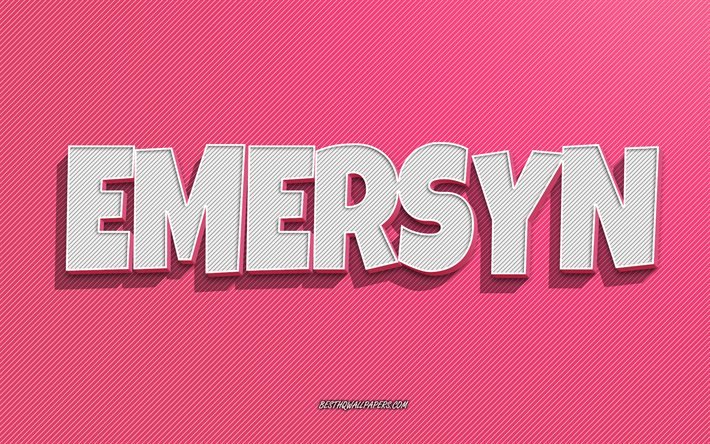 Emersyn, fundo de linhas rosa, pap&#233;is de parede com nomes, nome Emersyn, nomes femininos, cart&#227;o comemorativo Emersyn, arte de linha, imagem com nome Emersyn