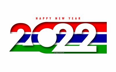 Hyv&#228;&#228; uutta vuotta 2022 Gambia, valkoinen tausta, Gambia 2022, Gambia 2022 uusi vuosi, 2022 konseptit, Gambia, Gambian lippu