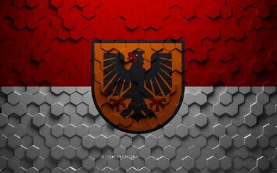 Drapeau de Dortmund, art en nid d&#39;abeille, drapeau des hexagones de Dortmund, Dortmund, art des hexagones 3d, drapeau de Dortmund