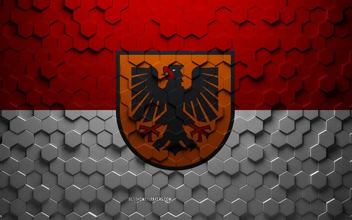 Bandeira de Dortmund, arte em favo de mel, bandeira de hex&#225;gonos de Dortmund, Dortmund, arte em hex&#225;gonos 3D, bandeira de Dortmund