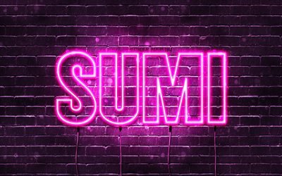alles gute zum geburtstag sumi, 4k, rosa neonlichter, sumi-name, kreativ, sumi happy birthday, sumi-geburtstag, beliebte japanische frauennamen, bild mit sumi-namen, sumi