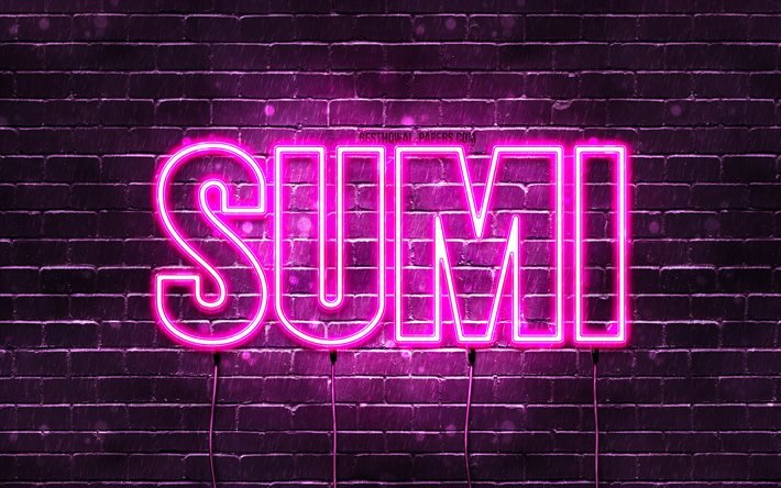 Happy Birthday Sumi, 4k, rosa neonljus, Sumi namn, kreativ, Sumi Grattis p&#229; f&#246;delsedagen, Sumi Birthday, popul&#228;ra japanska kvinnonamn, bild med Sumi namn, Sumi