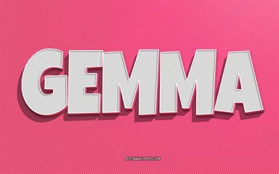 Gemma, vaaleanpunaiset viivat tausta, taustakuvat nimill&#228;, Gemma nimi, naisten nimet, Gemma onnittelukortti, viivapiirros, kuva Gemma nimell&#228;