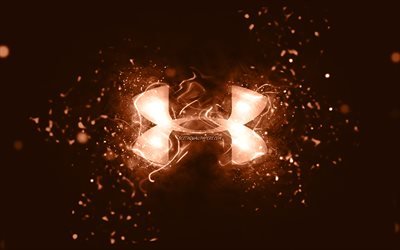 Under Armour brown logo, 4k, brown neon lights, creative, brown abstract background, Under Armour logo, brands, Under Armour