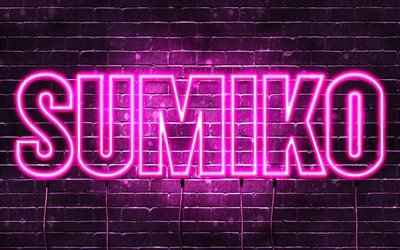 Feliz Anivers&#225;rio Sumiko, 4k, luzes de n&#233;on rosa, nome Sumiko, criativo, Sumiko Feliz Anivers&#225;rio, Sumiko Anivers&#225;rio, nomes femininos japoneses populares, imagem com o nome Sumiko, Sumiko