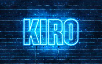 Happy Birthday Kiro, 4k, blue neon lights, Kiro name, creative, Kiro Happy Birthday, Kiro Birthday, popular japanese male names, picture with Kiro name, Kiro
