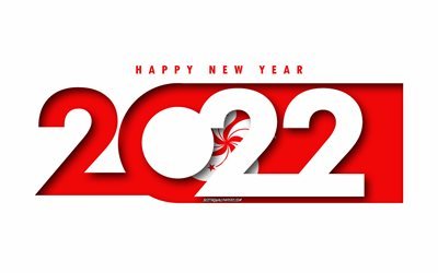 Mutlu Yeni Yıl 2022 Hong Kong, beyaz arka plan, Hong Kong 2022, Hong Kong 2022 Yeni Yıl, 2022 kavramlar, Hong Kong, Hong Kong Bayrağı