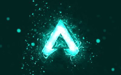 Apex Legends turquoise logo, 4k, turquoise neon lights, creative, turquoise abstract background, Apex Legends logo, games brands, Apex Legends