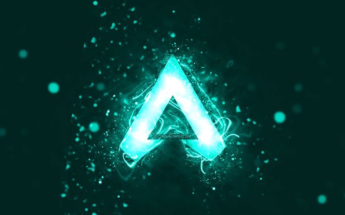 Apex Legends turchese logo, 4k, luci al neon turchesi, creativo, turchese sfondo astratto, logo Apex Legends, marche di giochi, Apex Legends