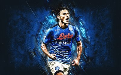 Eljif Elmas, Napoli, Macedonian footballer, Serie A, Italy, soccer, blue stone background, SSC Napoli