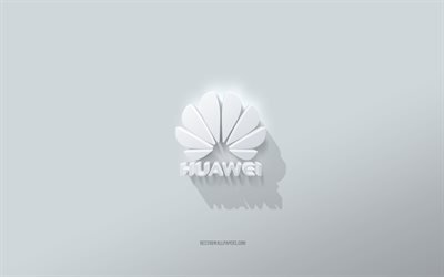 Logo Huawei, sfondo bianco, logo 3d Huawei, arte 3d, Huawei, emblema Huawei 3d