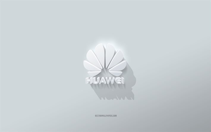 Huawei logosu, beyaz arka plan, Huawei 3d logosu, 3d sanat, Huawei, 3d Huawei amblemi