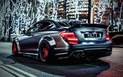Mercedes-Benz C63 AMG, 4k, tuning, supercars, HDR, W204, Mercedes-Benz C-class, autos alemanes, Mercedes
