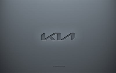 Logotipo Kia, plano de fundo cinza criativo, emblema Kia, textura de papel cinza, Kia, plano de fundo cinza, logotipo Kia 3D